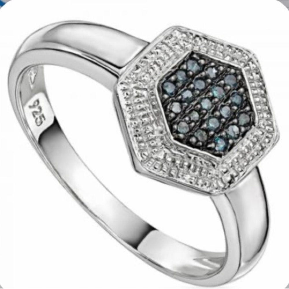 Womens 14K White Gold
Over Solid Sterling Silver Cluster-19 Total Blue Diamonds